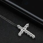 Colgante de cruz de moissanita completo, cadena Original de plata Sterg chapada en oro blanco, collar fino para joyería de mujer - Imagen 4