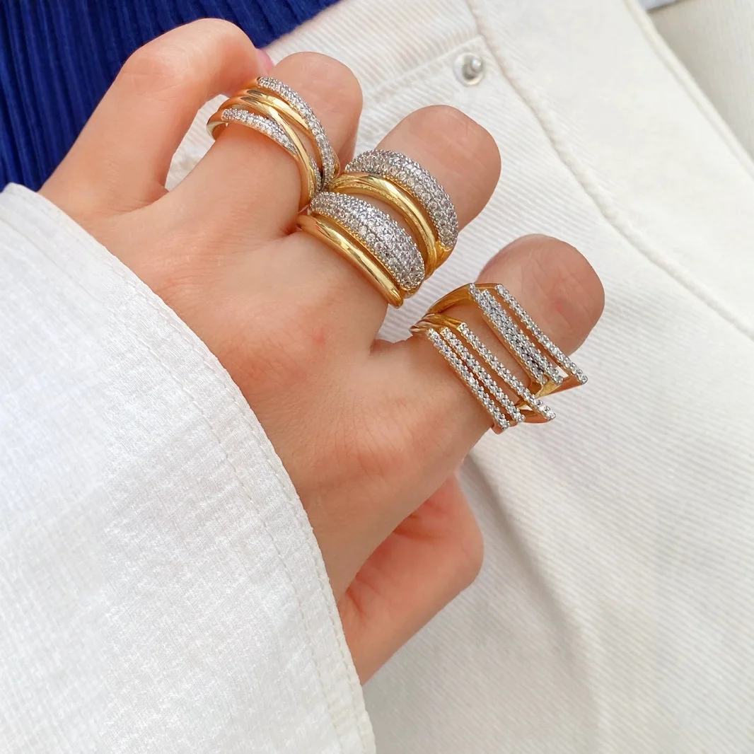 5 piezas al por mayor exageradas creativas anillos de cristal de circón diseño de capa joyería de moda para mujer regalo