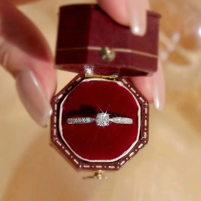 Anillo de Moissanita con Cuatro Garras y Certificado GRA, Banda de Diamantes de Laboratorio para Mujer, Plata de Ley 925 Chapada en Oro, Joyería Fina