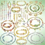 Joyería de Moda para Damas con Circonita Cúbica Multicolor de Variadas Formas, Incrustaciones de Circonita Cúbica de Corte Mixto en Tonos Arcoíris: Pendientes Colgantes, Cadena, Pulsera, Colgante y Anillo.