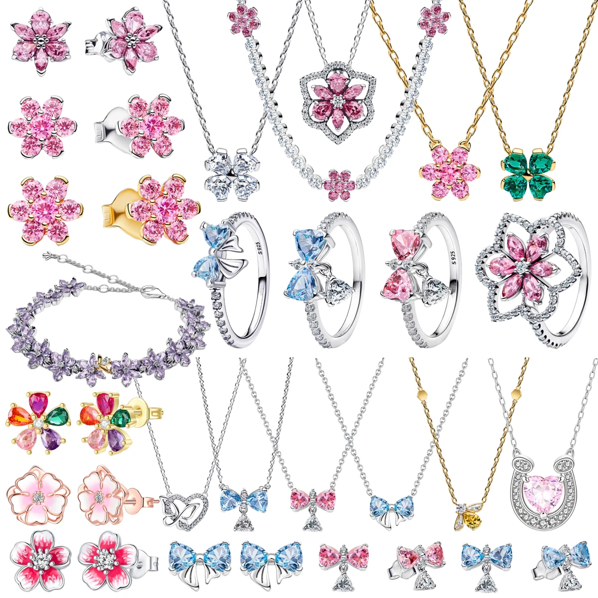 Ofertas Destacadas: Cuentas de Plata de Ley 925 con Diseño de Flor y Lazo, Zirconia, para Pendientes, Anillos, Colgantes, Ideales para Pulseras y Collares DIY de Mujer, Regalos de Joyería