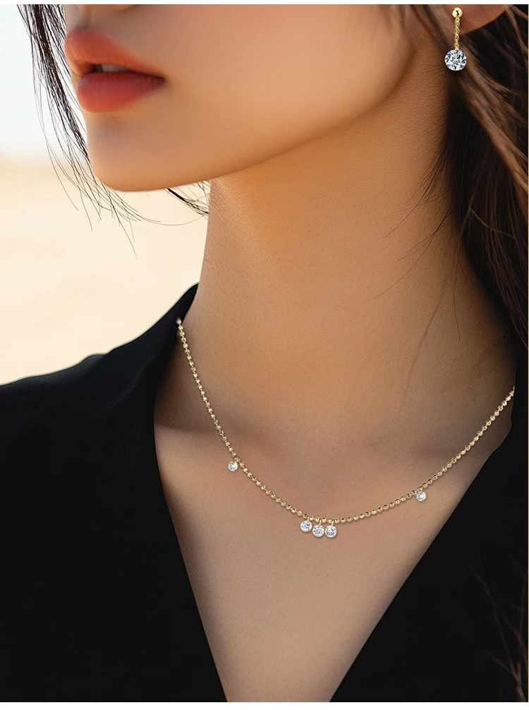 JEWELLWANG Colgante de diamante creado en laboratorio con brillo flotante, cuentas redondas de oro amarillo de 18 quilates, cadena ajustable suspendida, regalo de diamante Real JEWELLWANG Colgante de diamante creado en laboratorio con brillo flotante, cuentas redondas de oro amarillo de 18 quilates, cadena ajustable suspendida, regalo de diamante Real