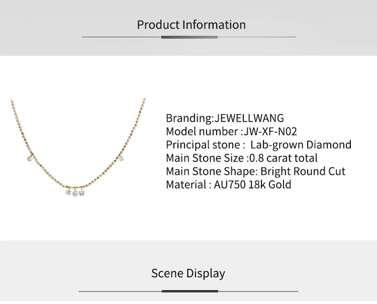 JEWELLWANG Colgante de diamante creado en laboratorio con brillo flotante, cuentas redondas de oro amarillo de 18 quilates, cadena ajustable suspendida, regalo de diamante Real JEWELLWANG Colgante de diamante creado en laboratorio con brillo flotante, cuentas redondas de oro amarillo de 18 quilates, cadena ajustable suspendida, regalo de diamante Real
