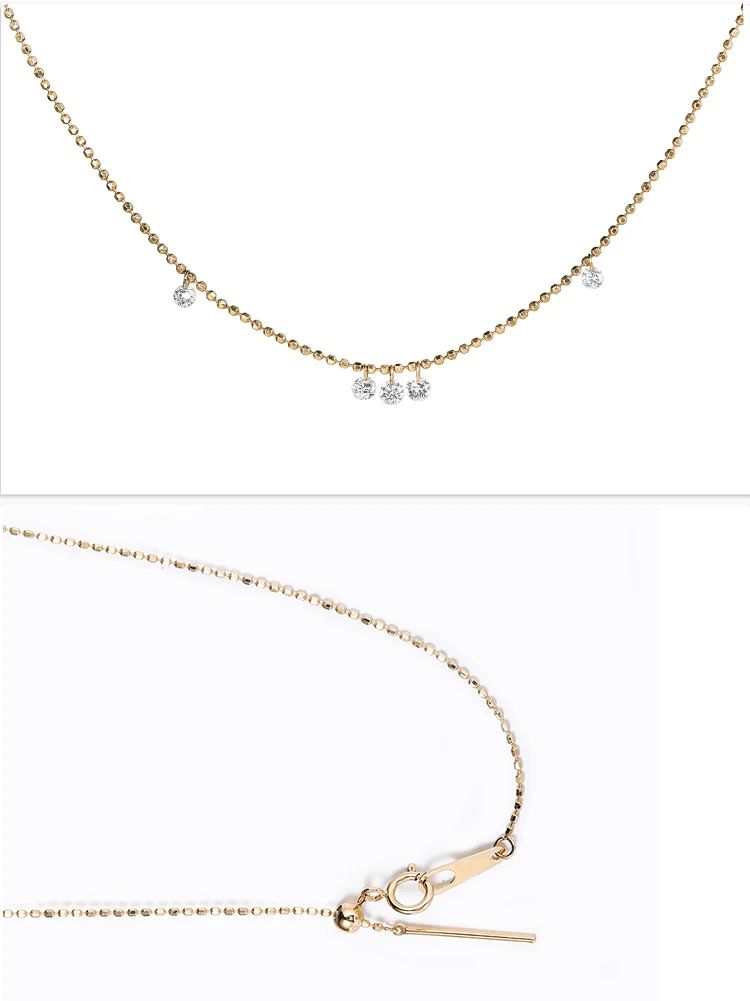 JEWELLWANG Colgante de diamante creado en laboratorio con brillo flotante, cuentas redondas de oro amarillo de 18 quilates, cadena ajustable suspendida, regalo de diamante Real JEWELLWANG Colgante de diamante creado en laboratorio con brillo flotante, cuentas redondas de oro amarillo de 18 quilates, cadena ajustable suspendida, regalo de diamante Real