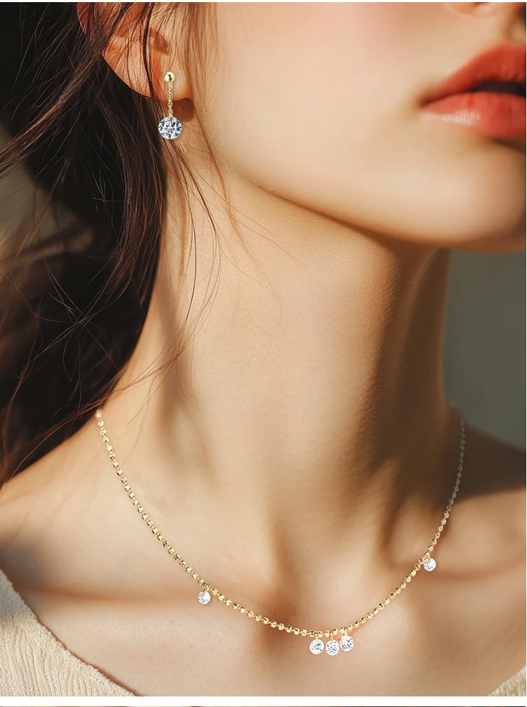 JEWELLWANG Colgante de diamante creado en laboratorio con brillo flotante, cuentas redondas de oro amarillo de 18 quilates, cadena ajustable suspendida, regalo de diamante Real JEWELLWANG Colgante de diamante creado en laboratorio con brillo flotante, cuentas redondas de oro amarillo de 18 quilates, cadena ajustable suspendida, regalo de diamante Real