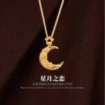 Collar de lujo para mujer con colgante de estrella, luna y flor de diamantes en oro puro 24K 9999, cadena para clavícula.