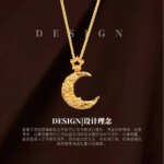 Collar de lujo para mujer con colgante de estrella, luna y flor de diamantes en oro puro 24K 9999, cadena para clavícula. - Imagen 2
