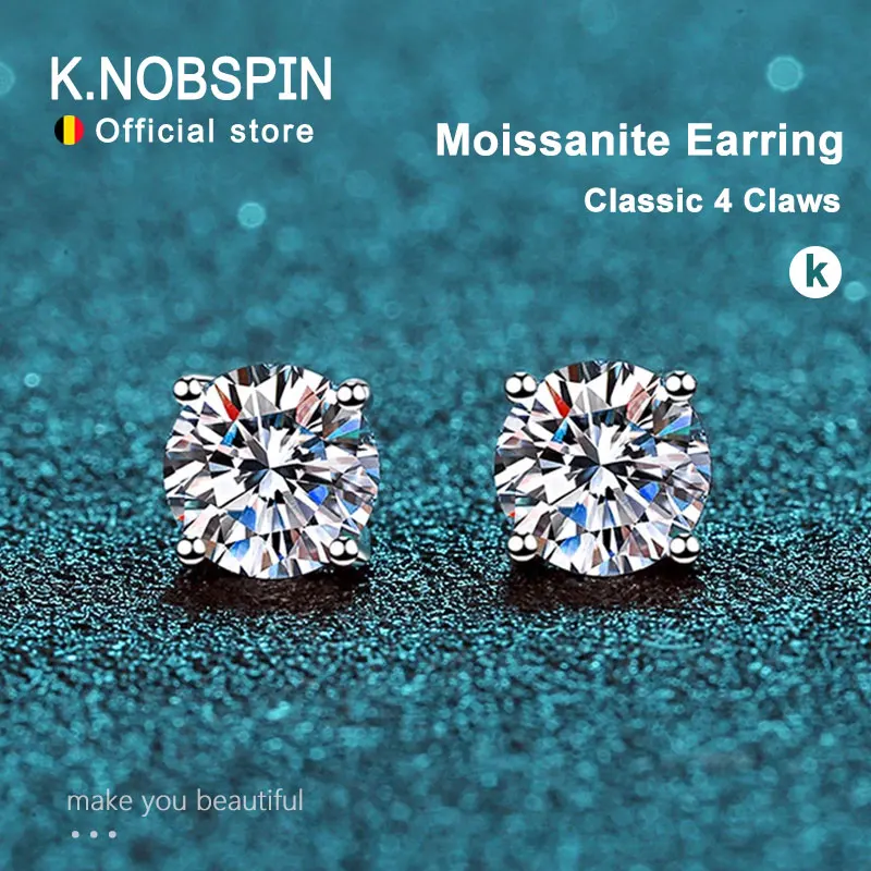 KNOBSPIN-pendientes de moissanita de 2,0 quilates para mujer, aretes de diamante cultivado en laboratorio, joyería fina de Plata de Ley 925, regalo