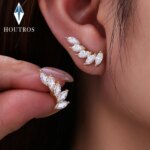 Pendientes de tuerca de moissanita con corte marquesa de 3 quilates, 100% plata de ley 925, pendientes brillantes con diseño de hoja para mujer, joyería de fiesta
