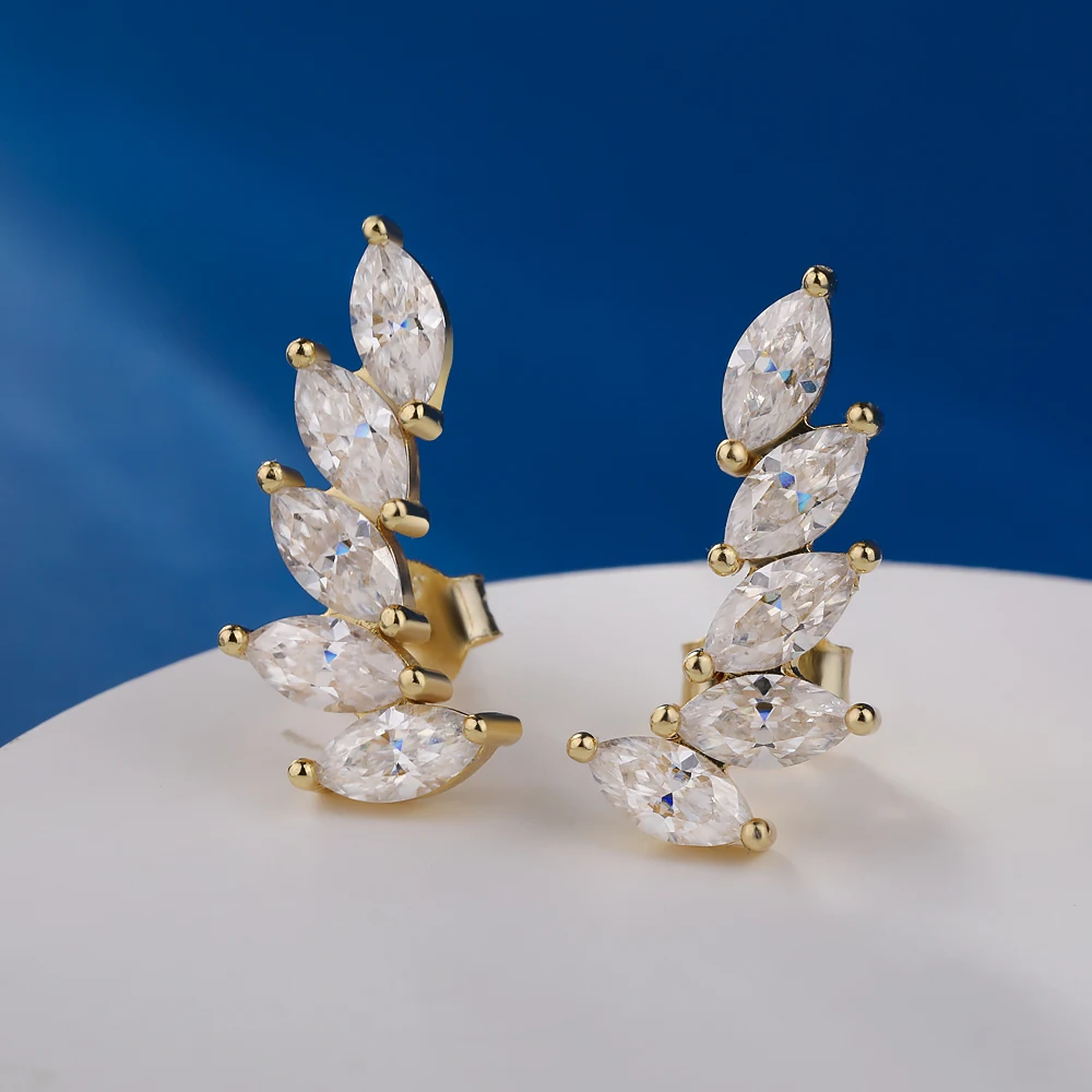 Pendientes de tuerca de moissanita con corte marquesa de 3 quilates, 100% plata de ley 925, pendientes brillantes con diseño de hoja para mujer, joyería de fiesta Pendientes de tuerca de moissanita con corte marquesa de 3 quilates, 100% plata de ley 925, pendientes brillantes con diseño de hoja para mujer, joyería de fiesta