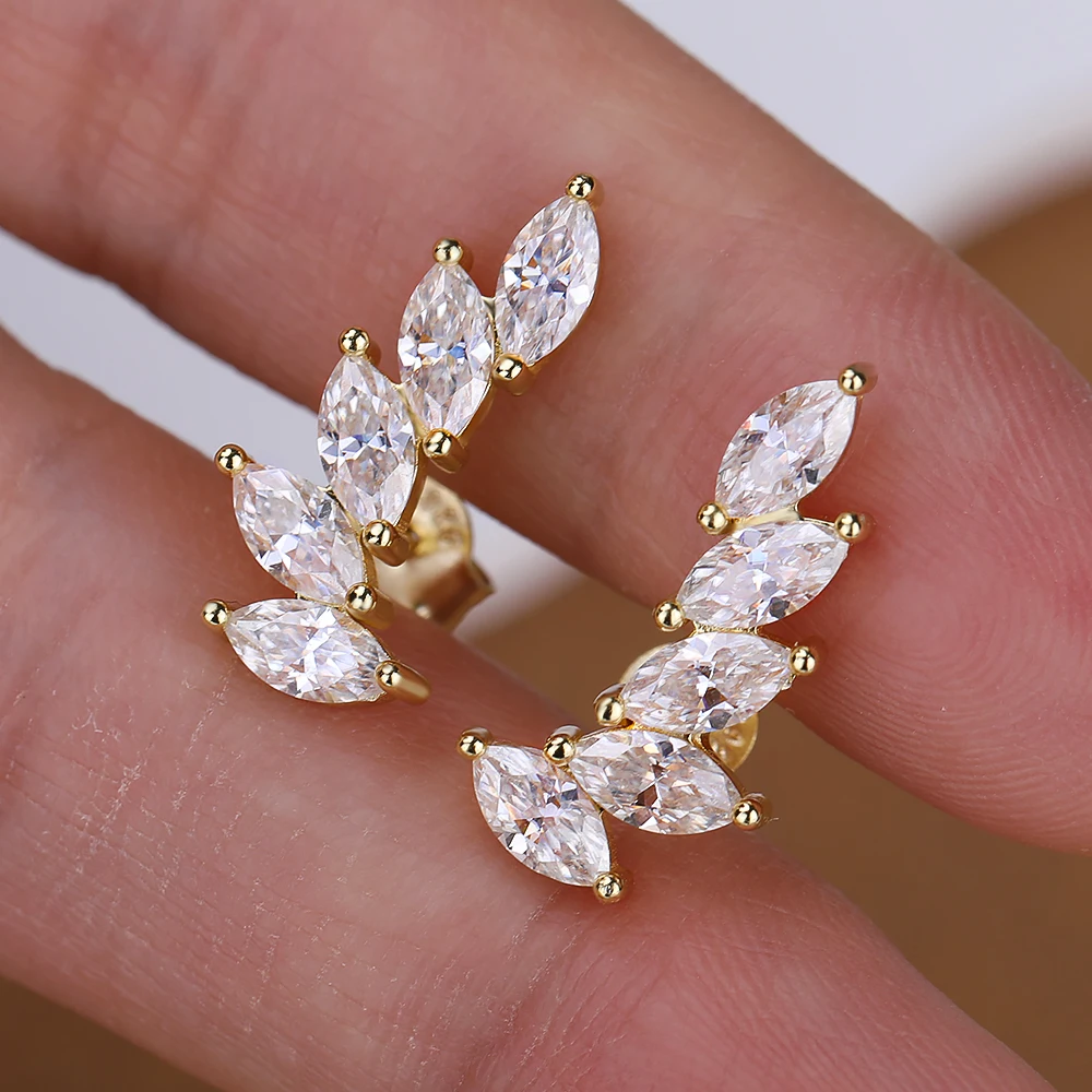 Pendientes de tuerca de moissanita con corte marquesa de 3 quilates, 100% plata de ley 925, pendientes brillantes con diseño de hoja para mujer, joyería de fiesta Pendientes de tuerca de moissanita con corte marquesa de 3 quilates, 100% plata de ley 925, pendientes brillantes con diseño de hoja para mujer, joyería de fiesta