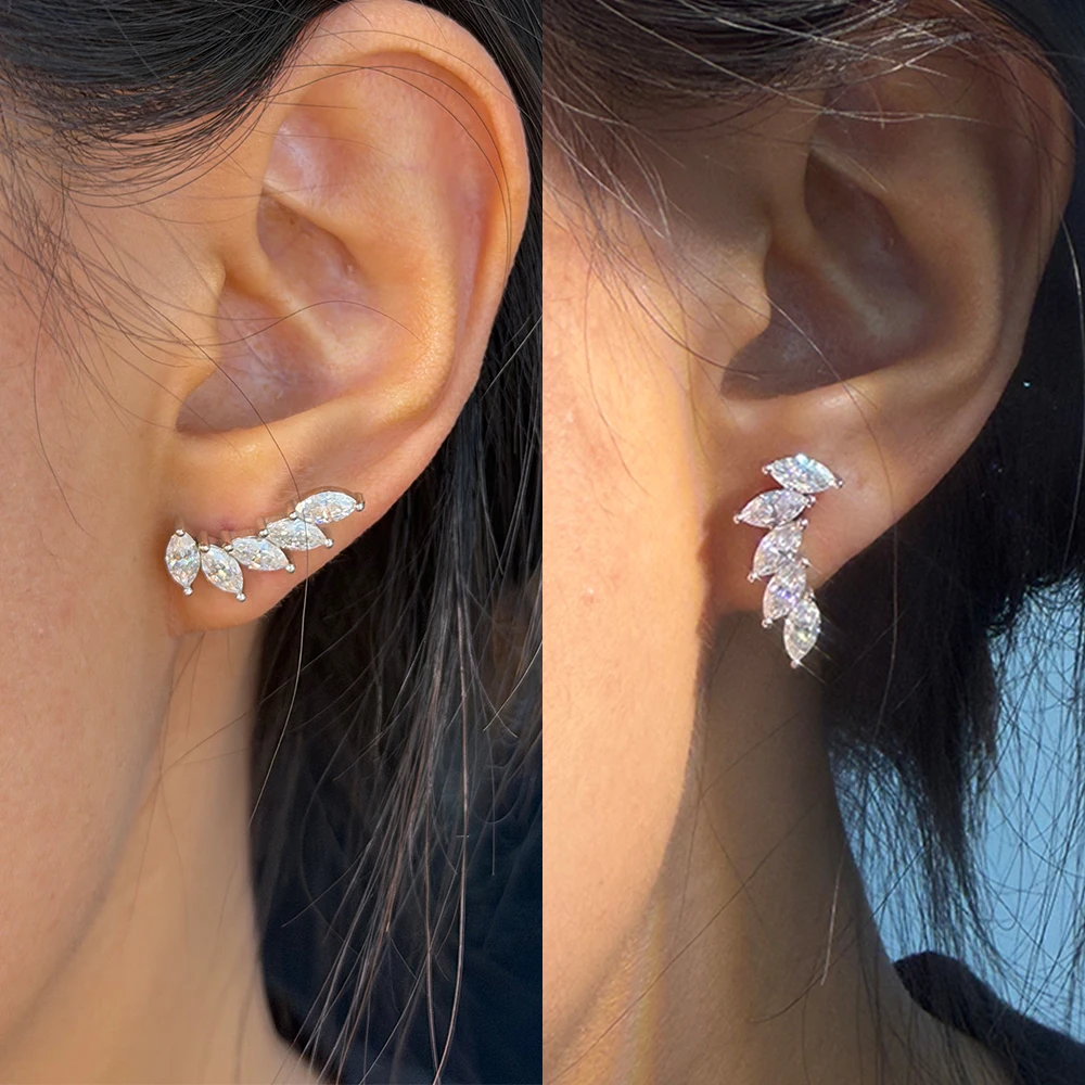 Pendientes de tuerca de moissanita con corte marquesa de 3 quilates, 100% plata de ley 925, pendientes brillantes con diseño de hoja para mujer, joyería de fiesta Pendientes de tuerca de moissanita con corte marquesa de 3 quilates, 100% plata de ley 925, pendientes brillantes con diseño de hoja para mujer, joyería de fiesta