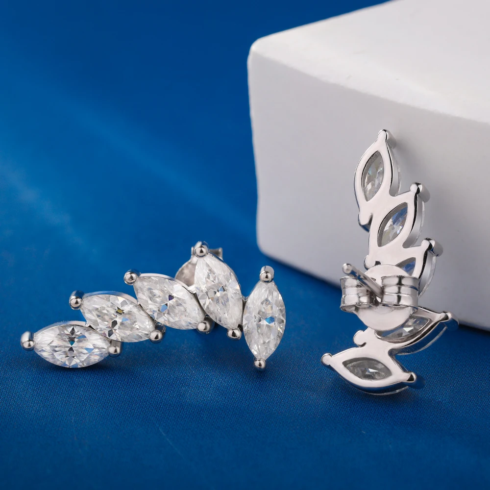 Pendientes de tuerca de moissanita con corte marquesa de 3 quilates, 100% plata de ley 925, pendientes brillantes con diseño de hoja para mujer, joyería de fiesta Pendientes de tuerca de moissanita con corte marquesa de 3 quilates, 100% plata de ley 925, pendientes brillantes con diseño de hoja para mujer, joyería de fiesta