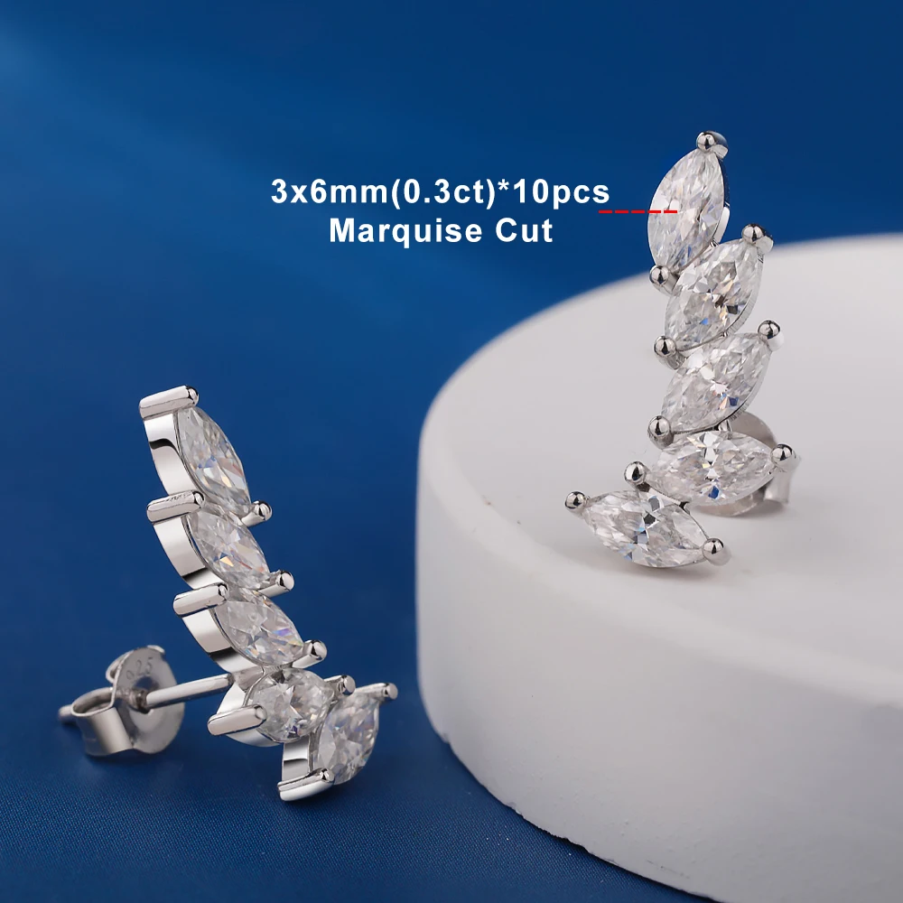 Pendientes de tuerca de moissanita con corte marquesa de 3 quilates, 100% plata de ley 925, pendientes brillantes con diseño de hoja para mujer, joyería de fiesta Pendientes de tuerca de moissanita con corte marquesa de 3 quilates, 100% plata de ley 925, pendientes brillantes con diseño de hoja para mujer, joyería de fiesta