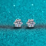 BIJOX STORY-pendientes de tuerca de moissanita para mujer, Color D, Plata de Ley 925, 6 puntas de diamante, joyería fina para boda - Imagen 4