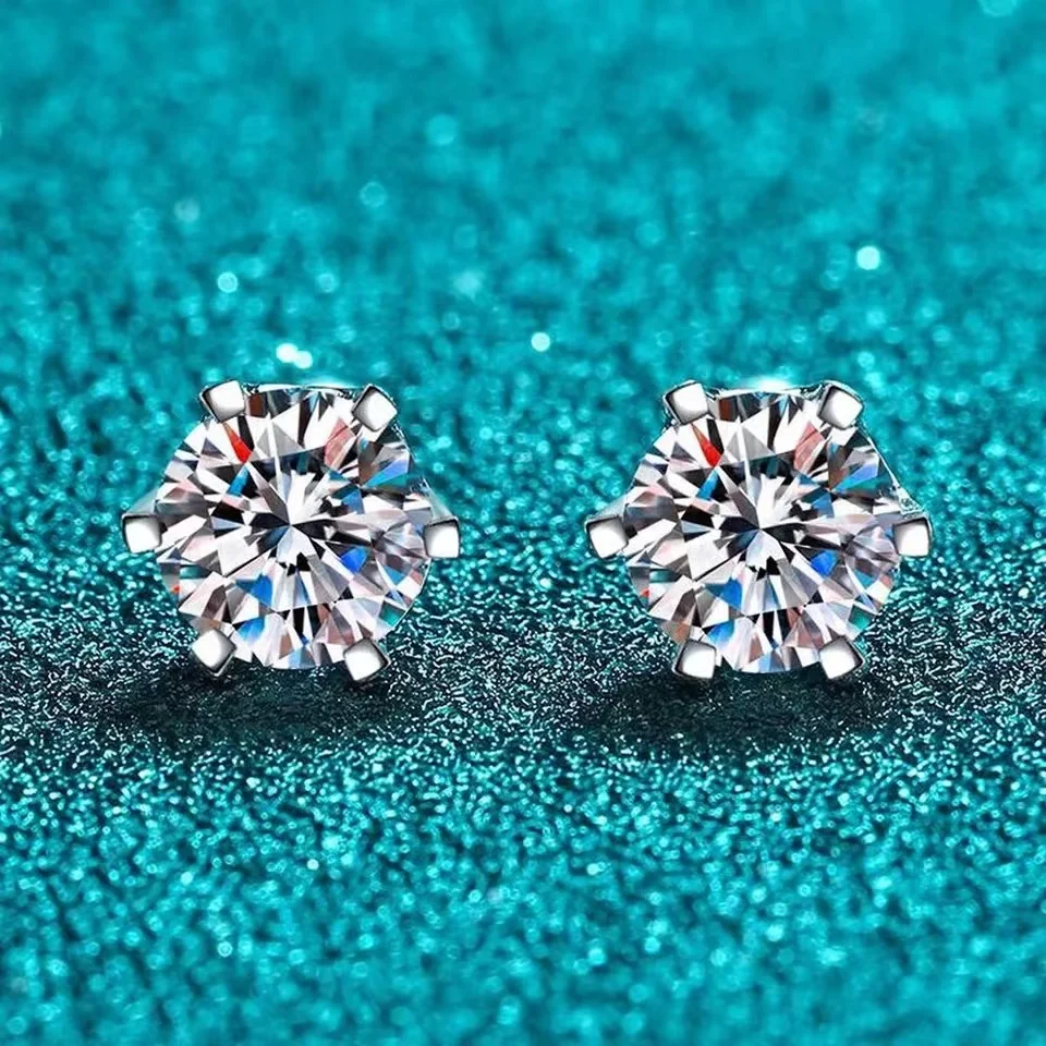 BIJOX STORY-pendientes de tuerca de moissanita para mujer, Color D, Plata de Ley 925, 6 puntas de diamante, joyería fina para boda BIJOX STORY-pendientes de tuerca de moissanita para mujer, Color D, Plata de Ley 925, 6 puntas de diamante, joyería fina para boda