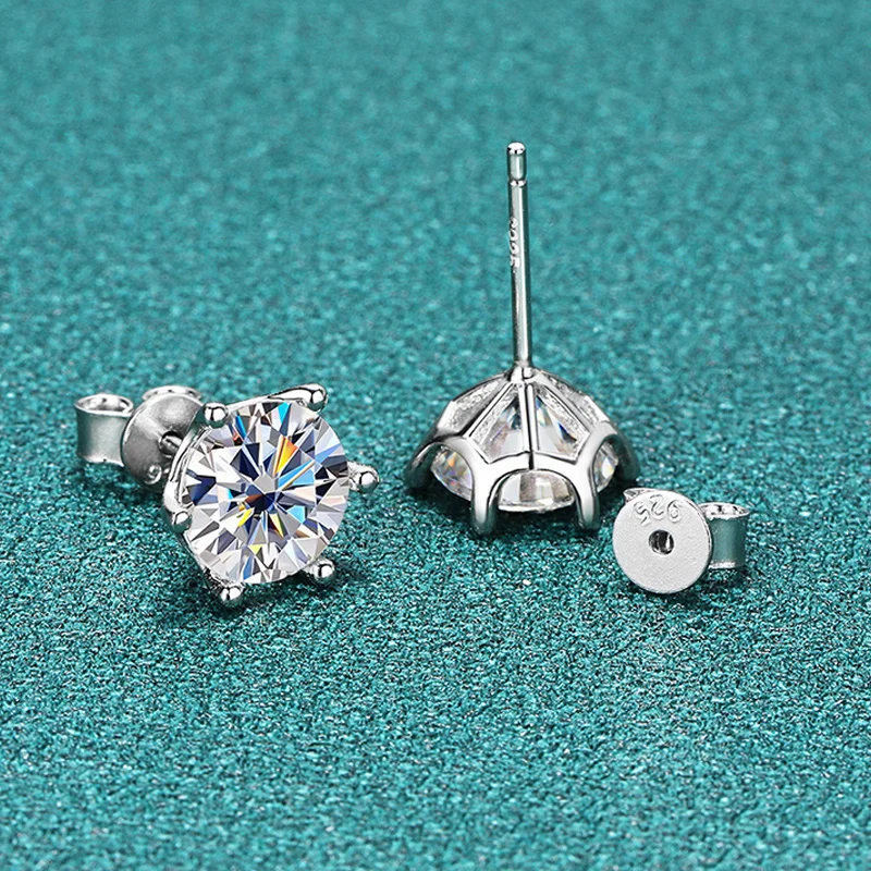 BIJOX STORY-pendientes de tuerca de moissanita para mujer, Color D, Plata de Ley 925, 6 puntas de diamante, joyería fina para boda BIJOX STORY-pendientes de tuerca de moissanita para mujer, Color D, Plata de Ley 925, 6 puntas de diamante, joyería fina para boda