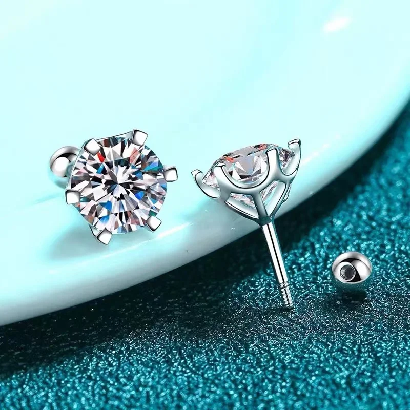 BIJOX STORY-pendientes de tuerca de moissanita para mujer, Color D, Plata de Ley 925, 6 puntas de diamante, joyería fina para boda BIJOX STORY-pendientes de tuerca de moissanita para mujer, Color D, Plata de Ley 925, 6 puntas de diamante, joyería fina para boda