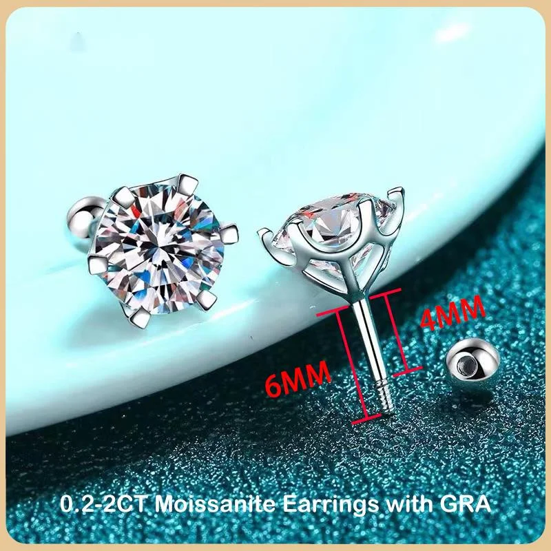 101654-sv82s4.jpg BIJOX STORY-pendientes de tuerca de moissanita para mujer, Color D, Plata de Ley 925, 6 puntas de diamante, joyería fina para boda - Imagen 1