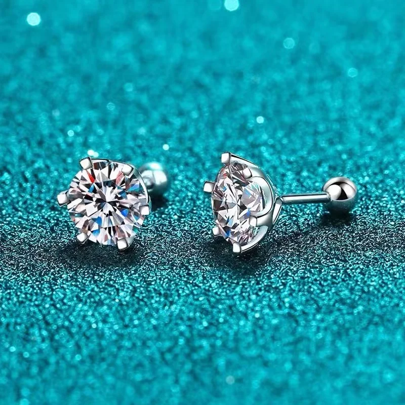 BIJOX STORY-pendientes de tuerca de moissanita para mujer, Color D, Plata de Ley 925, 6 puntas de diamante, joyería fina para boda BIJOX STORY-pendientes de tuerca de moissanita para mujer, Color D, Plata de Ley 925, 6 puntas de diamante, joyería fina para boda