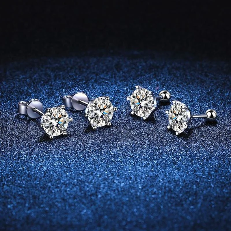 BIJOX STORY-pendientes de tuerca de moissanita para mujer, Color D, Plata de Ley 925, 6 puntas de diamante, joyería fina para boda BIJOX STORY-pendientes de tuerca de moissanita para mujer, Color D, Plata de Ley 925, 6 puntas de diamante, joyería fina para boda