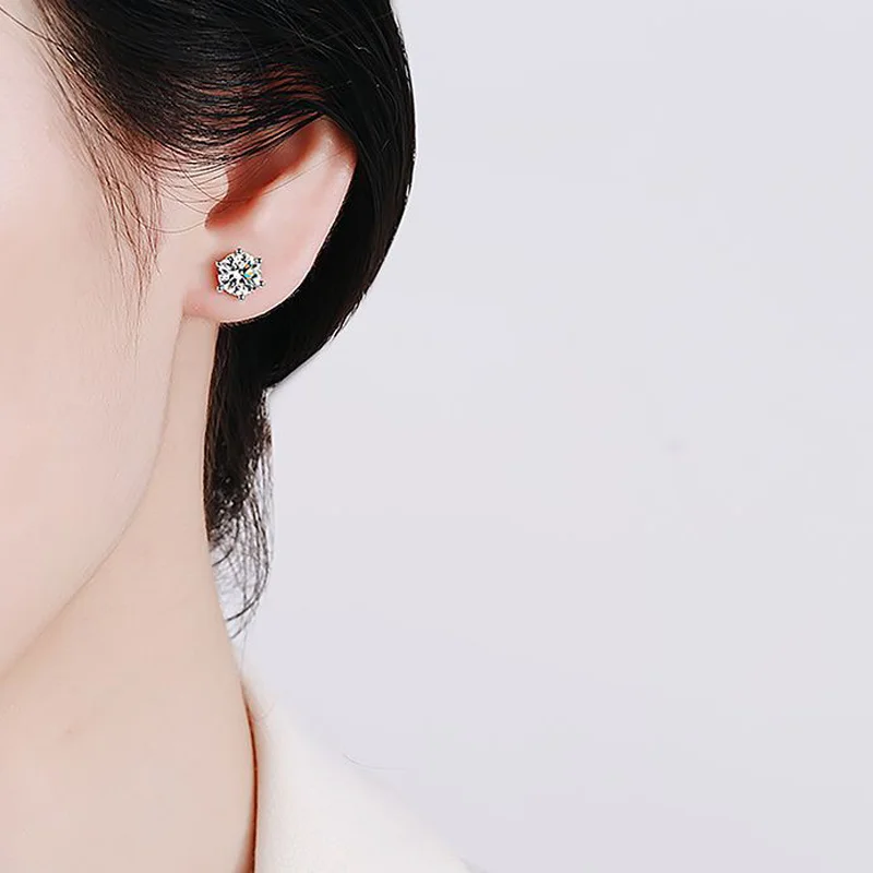 BIJOX STORY-pendientes de tuerca de moissanita para mujer, Color D, Plata de Ley 925, 6 puntas de diamante, joyería fina para boda BIJOX STORY-pendientes de tuerca de moissanita para mujer, Color D, Plata de Ley 925, 6 puntas de diamante, joyería fina para boda