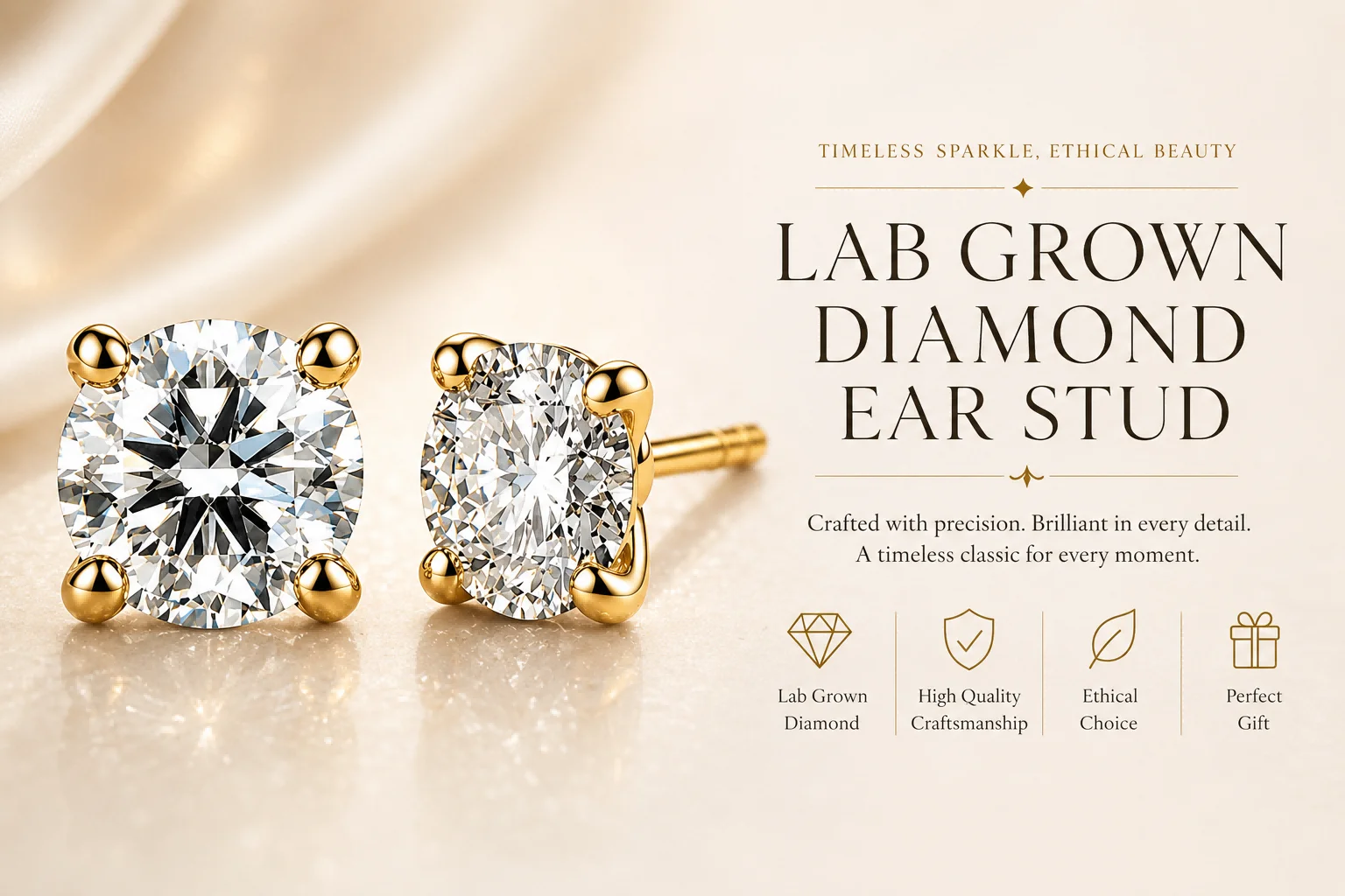 Pendientes de Diamantes Cultivados en Laboratorio Personalizados, Oro de 9K y 14K, 0.1ct a 1ct, Claridad VS, Color D, Joyería Fina para Mujer, Aniversario, Compromiso