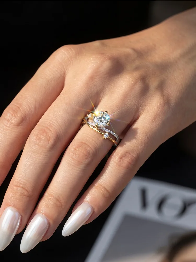 Anillos de boda románticos con diamantes de moissanita certificados de 1 quilate, diseño de caminos de estrellas, para mujer, regalo para citas, joyería fina de plata de ley 925