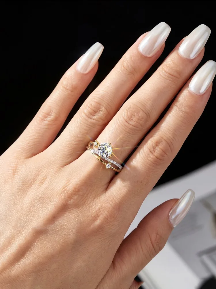 Anillos de boda románticos con diamantes de moissanita certificados de 1 quilate, diseño de caminos de estrellas, para mujer, regalo para citas, joyería fina de plata de ley 925