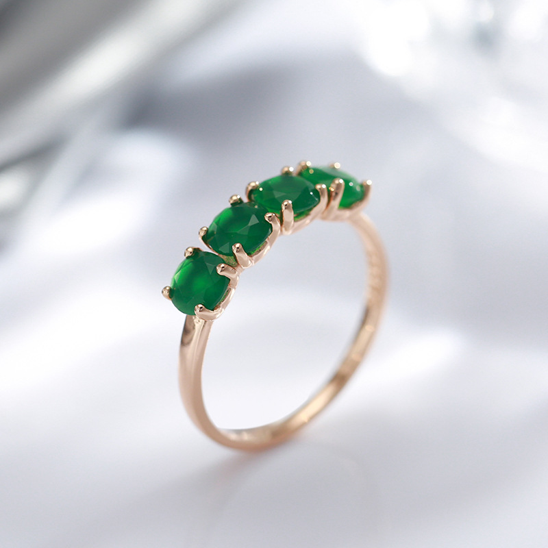 Anillo de Oro Rosa de 18K 100% para Mujer con Esmeralda Natural, Joyería, Anillos de Bisutería, Anillos de Mujer, Anillos de Oro con Piedras Preciosas, Caja