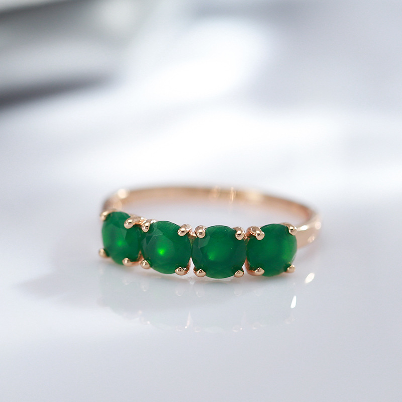 Anillo de Oro Rosa de 18K 100% para Mujer con Esmeralda Natural, Joyería, Anillos de Bisutería, Anillos de Mujer, Anillos de Oro con Piedras Preciosas, Caja