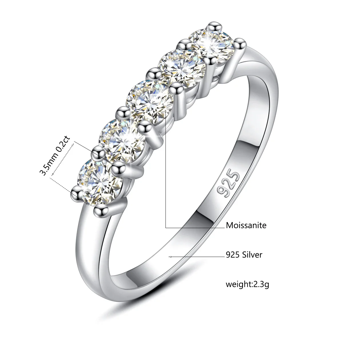 Anillo de diamante moissanita con piedras de 5 uds para mujer, plata 925 100% chapada en oro rosa, joyería fina con regalos de compromiso certificados