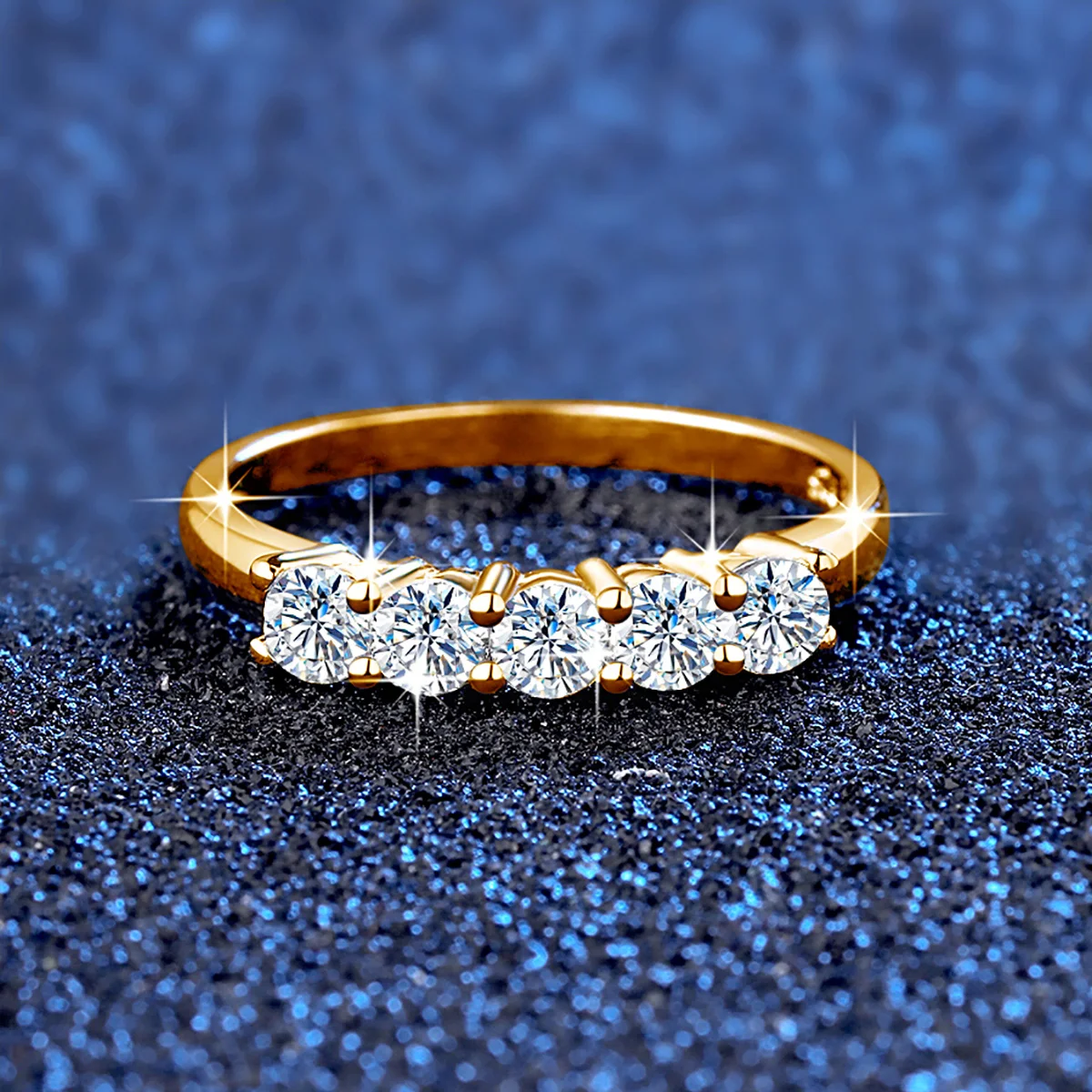 Anillo de diamante moissanita con piedras de 5 uds para mujer, plata 925 100% chapada en oro rosa, joyería fina con regalos de compromiso certificados
