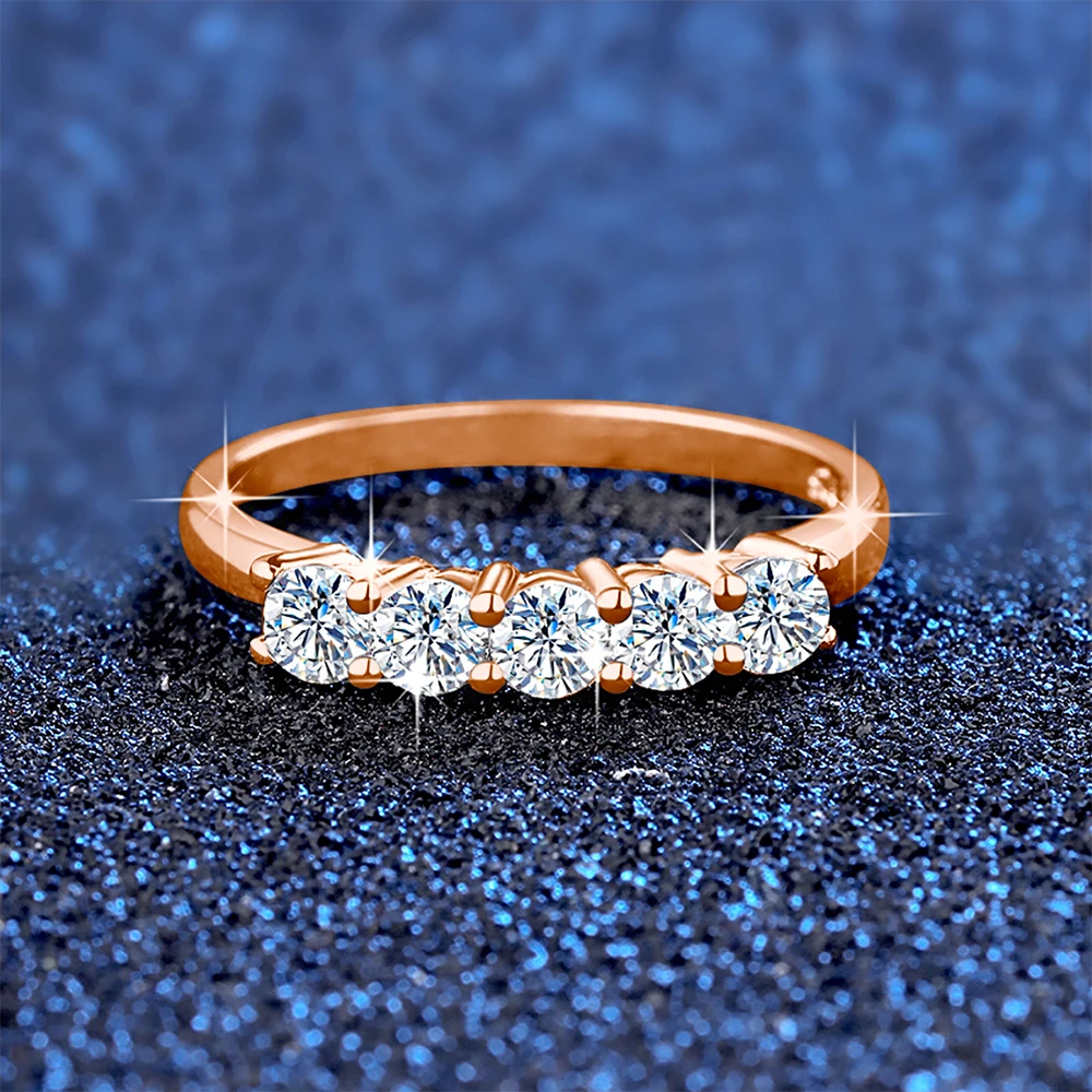 Anillo de diamante moissanita con piedras de 5 uds para mujer, plata 925 100% chapada en oro rosa, joyería fina con regalos de compromiso certificados