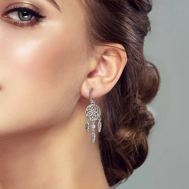 Pendientes de Plata de Ley 925 con Diseño de Pluma del Amor, Compatibles con Charms Originales, para Mujeres y Niñas, Joyería Fina, Regalos Pendientes de Plata de Ley 925 con Diseño de Pluma del Amor, Compatibles con Charms Originales, para Mujeres y Niñas, Joyería Fina, Regalos