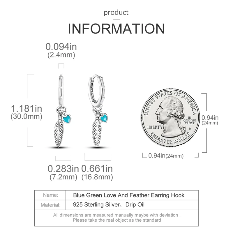 Pendientes de Plata de Ley 925 con Diseño de Pluma del Amor, Compatibles con Charms Originales, para Mujeres y Niñas, Joyería Fina, Regalos Pendientes de Plata de Ley 925 con Diseño de Pluma del Amor, Compatibles con Charms Originales, para Mujeres y Niñas, Joyería Fina, Regalos