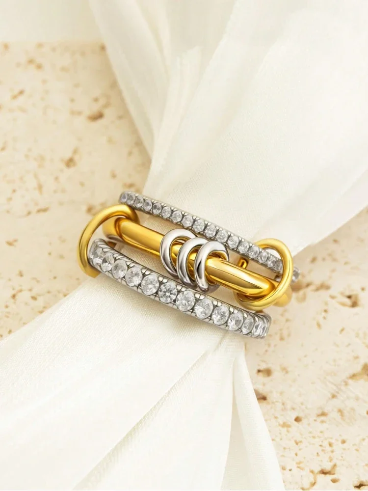 Anillo de Plata de Ley 925 de lujo, precioso y versátil, con tres entrelazados de circón para mujer, joyería fina de alta calidad a la moda para la vida diaria Anillo de Plata de Ley 925 de lujo, precioso y versátil, con tres entrelazados de circón para mujer, joyería fina de alta calidad a la moda para la vida diaria