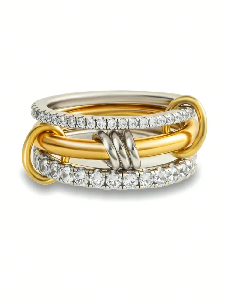 Anillo de Plata de Ley 925 de lujo, precioso y versátil, con tres entrelazados de circón para mujer, joyería fina de alta calidad a la moda para la vida diaria Anillo de Plata de Ley 925 de lujo, precioso y versátil, con tres entrelazados de circón para mujer, joyería fina de alta calidad a la moda para la vida diaria