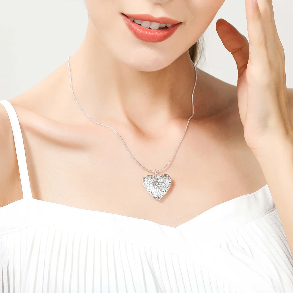 Collar con colgante de marco de fotos de Plata de Ley 925, cadena de serpiente de 18/20/22/24 pulgadas para mujer, joyería de moda para boda