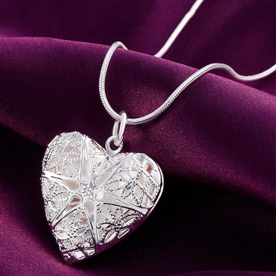 Collar con colgante de marco de fotos de Plata de Ley 925, cadena de serpiente de 18/20/22/24 pulgadas para mujer, joyería de moda para boda