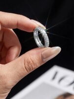 Anillos redondos simples de boda con diamantes de moissanita auténticos y glamurosos para mujer, joyería fina de calidad original de Plata de Ley 925 - Imagen 3