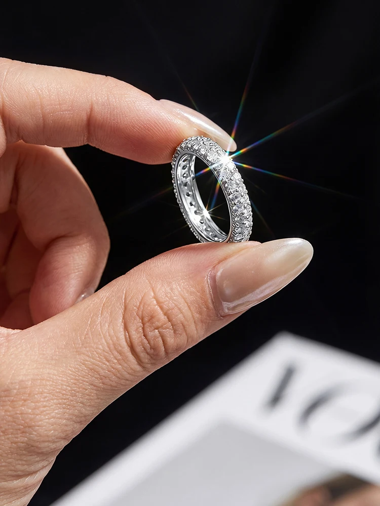 Anillos redondos simples de boda con diamantes de moissanita auténticos y glamurosos para mujer, joyería fina de calidad original de Plata de Ley 925