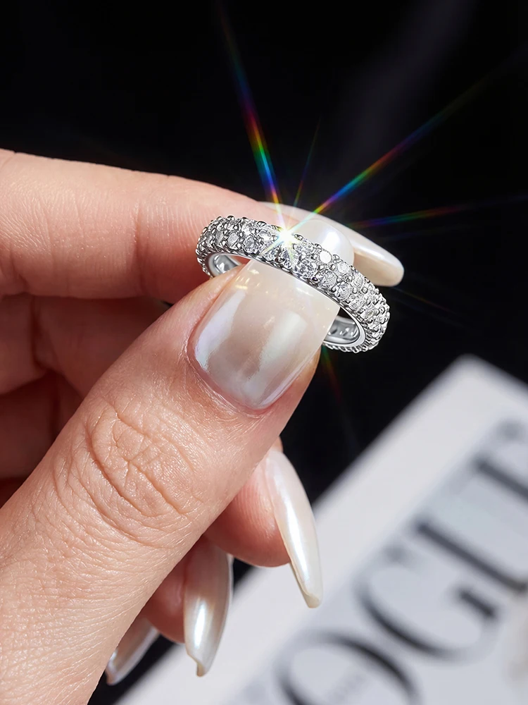 Anillos redondos simples de boda con diamantes de moissanita auténticos y glamurosos para mujer, joyería fina de calidad original de Plata de Ley 925