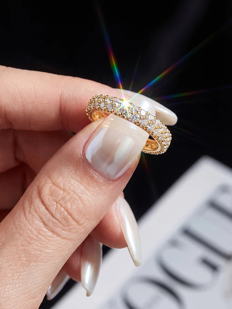 Anillos redondos simples de boda con diamantes de moissanita auténticos y glamurosos para mujer, joyería fina de calidad original de Plata de Ley 925