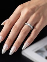 Anillos redondos simples de boda con diamantes de moissanita auténticos y glamurosos para mujer, joyería fina de calidad original de Plata de Ley 925 - Imagen 2