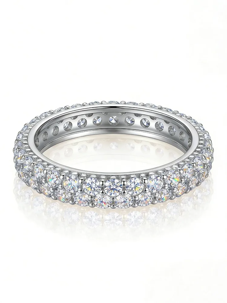 Anillos redondos simples de boda con diamantes de moissanita auténticos y glamurosos para mujer, joyería fina de calidad original de Plata de Ley 925