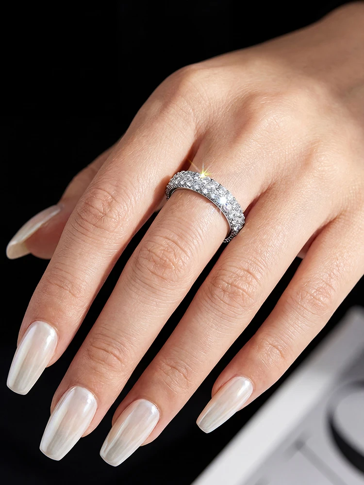 Anillos redondos simples de boda con diamantes de moissanita auténticos y glamurosos para mujer, joyería fina de calidad original de Plata de Ley 925