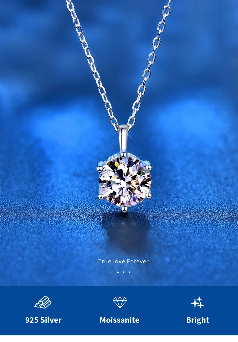 Collar de moissanita de Color VVS1 D de 2,0 quilates, cadena de plata de ley sólida 925 con certificado, joyería fina para mujer