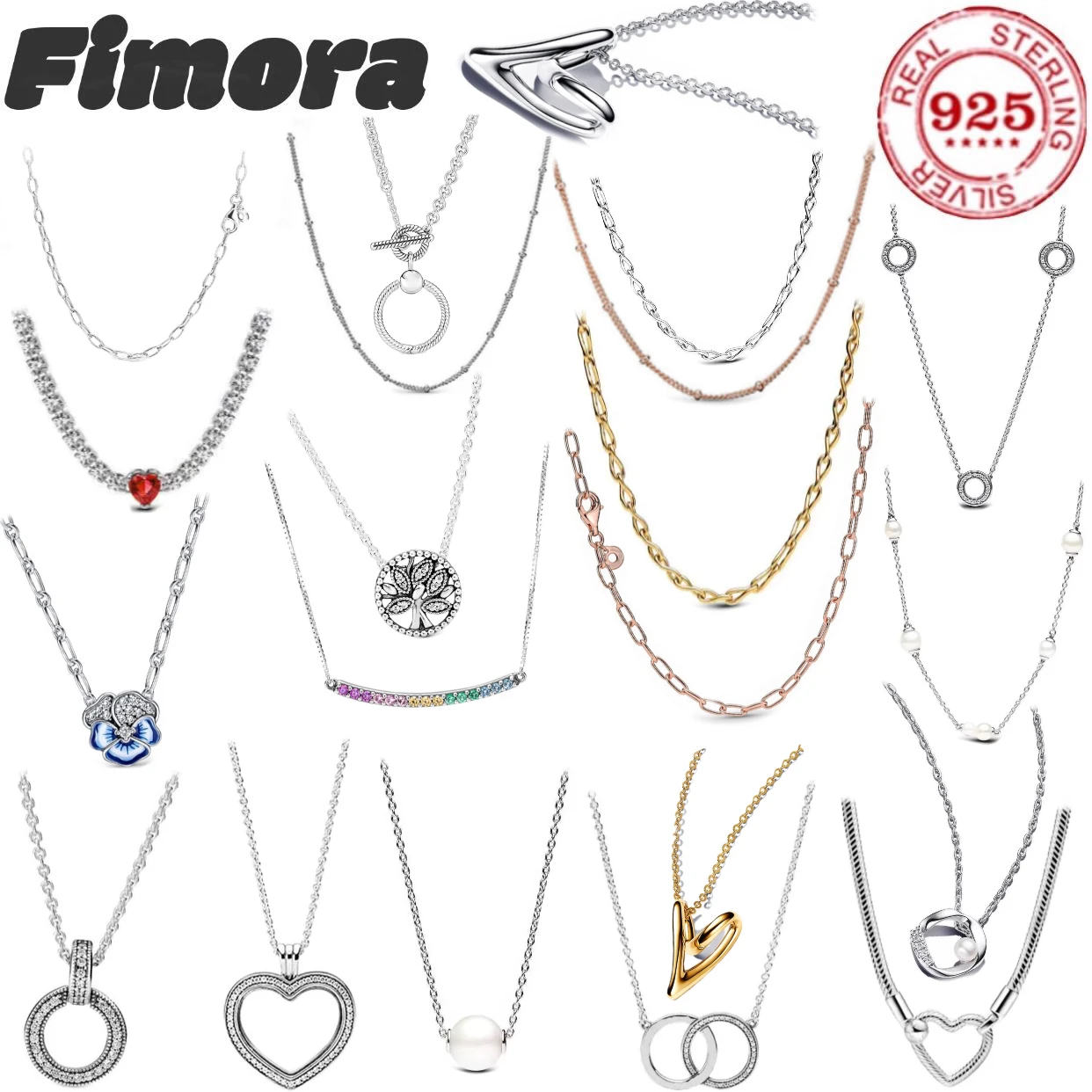 Collar con colgante en forma de corazón de doble anillo de plata de ley 925, joyería elegante y a la moda para mujer, regalo de cumpleaños