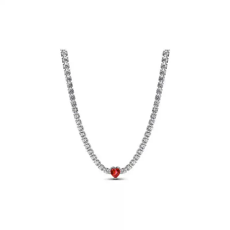 Collar con colgante en forma de corazón de doble anillo de plata de ley 925, joyería elegante y a la moda para mujer, regalo de cumpleaños